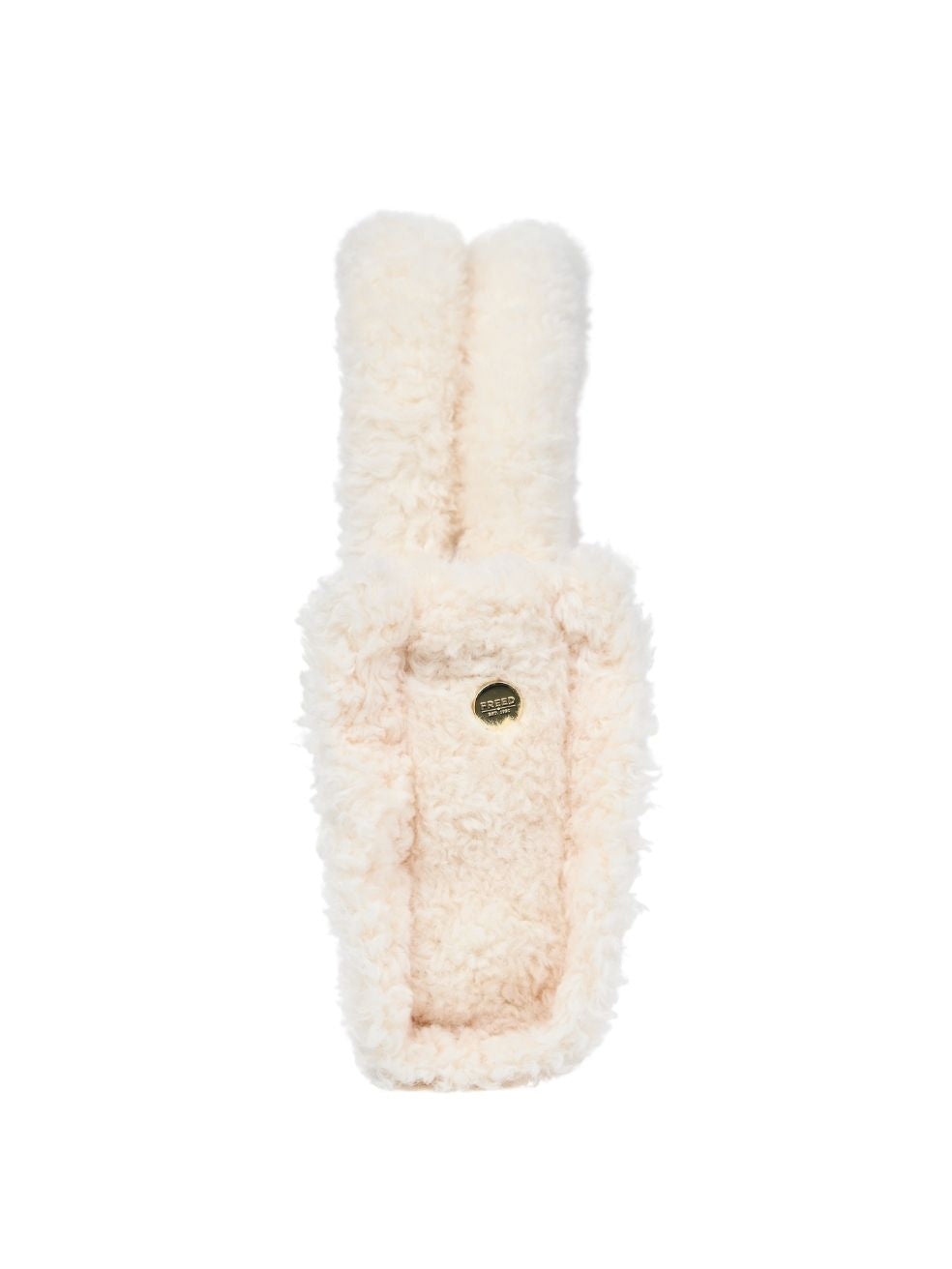 Mini Tote in Curly Cream — front view of compact faux curly textured tote in soft cream shade with sturdy handles and clean lines.