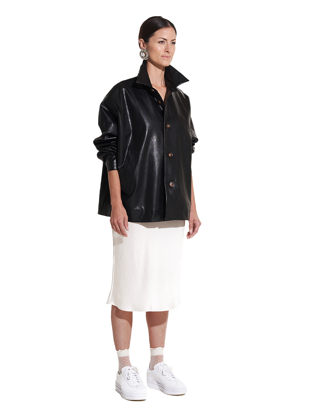 freed ryder coat made in canada onyx vegan leather oversized
